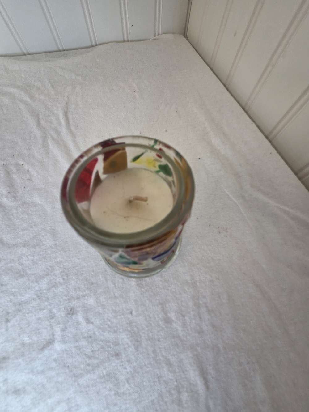 Libbey Hand-Painted Multicolor Mosiac Glass Jar Candle